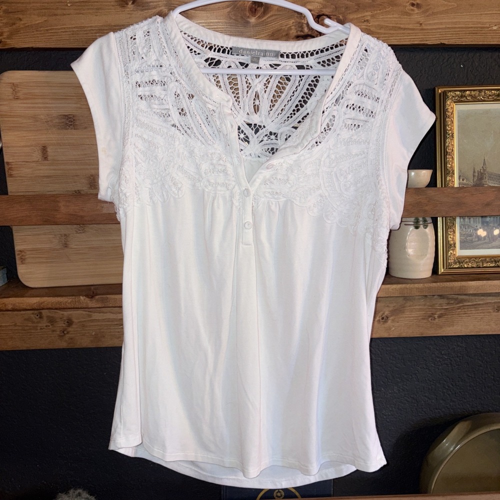 Danielrainn Romantic Lace Top Henley T Shirt Cottagecore Bohemian Women's PM